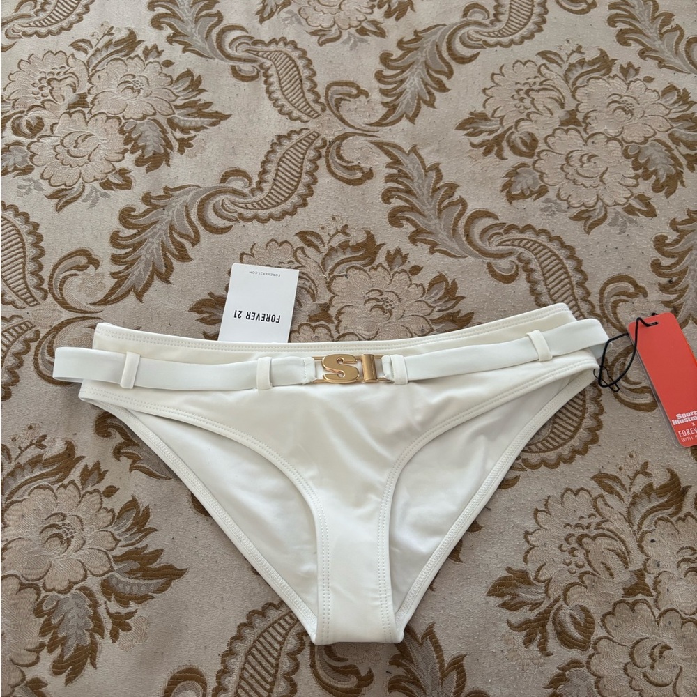 Forever 21 X Sports Illustrated Cream Bikini Bottom with Gold Buckle